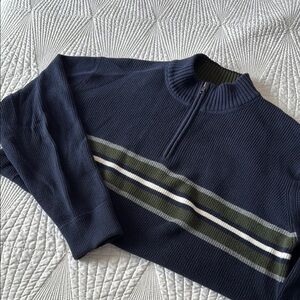 Eddie Bauer Zip Up Sweater Blue and Green Knit